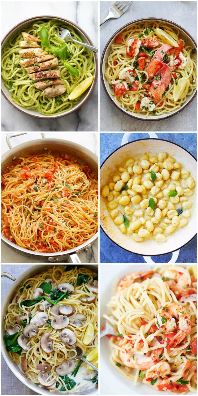 Pasta recipes photo collage.