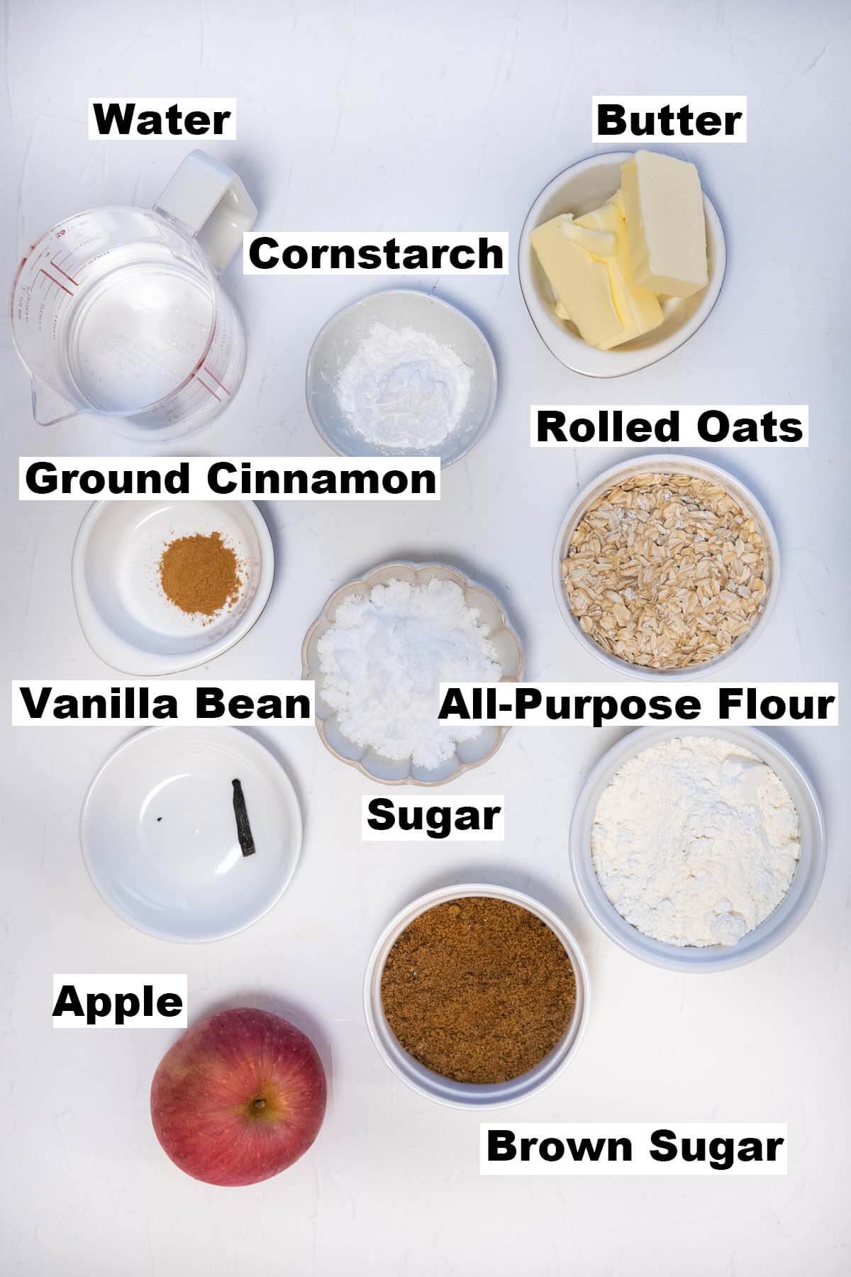 Ingredients for apple crisp recipe. 