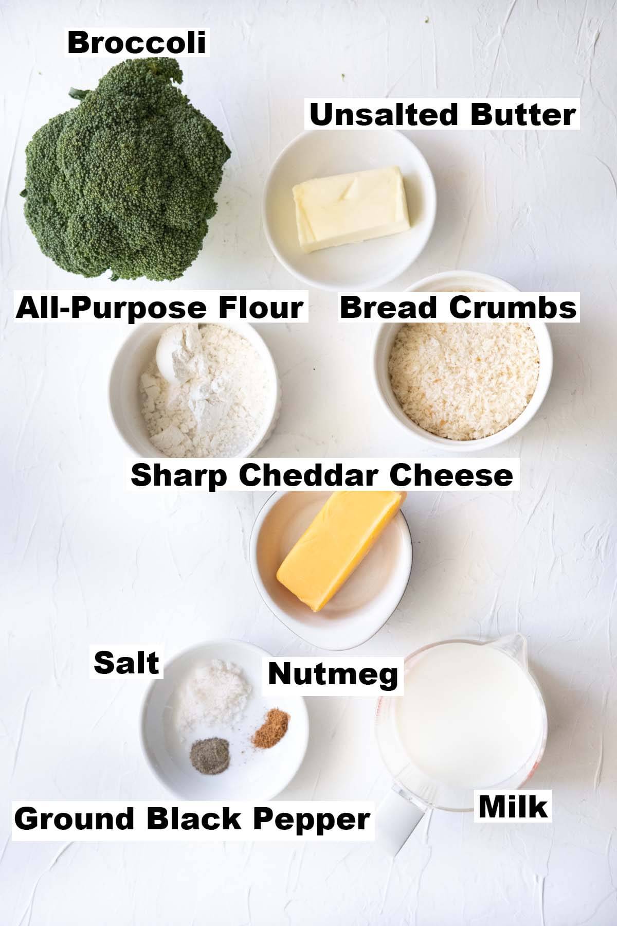 Ingredients for broccoli gratin recipe. 