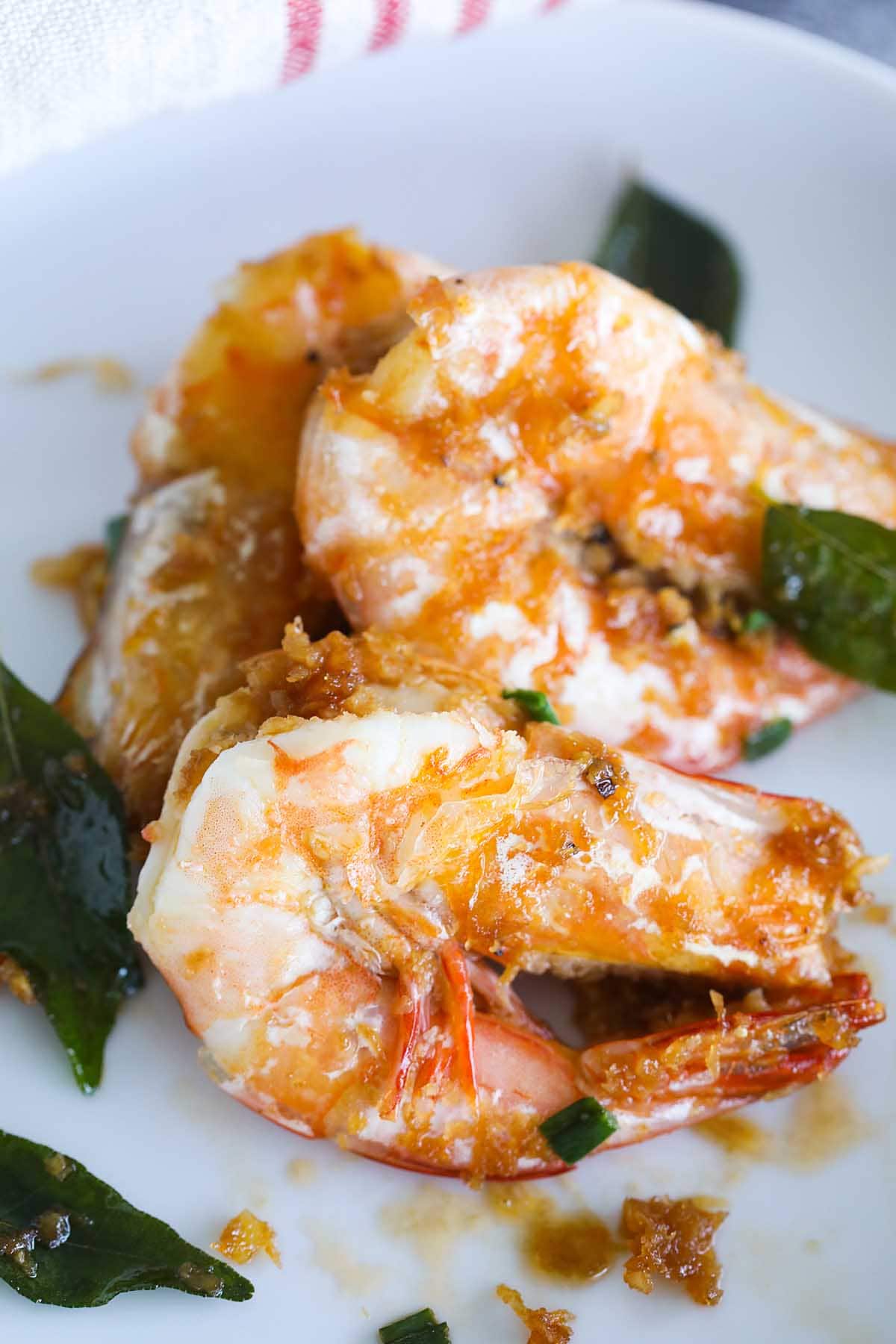 Authentic butter prawn with green curry leaves.