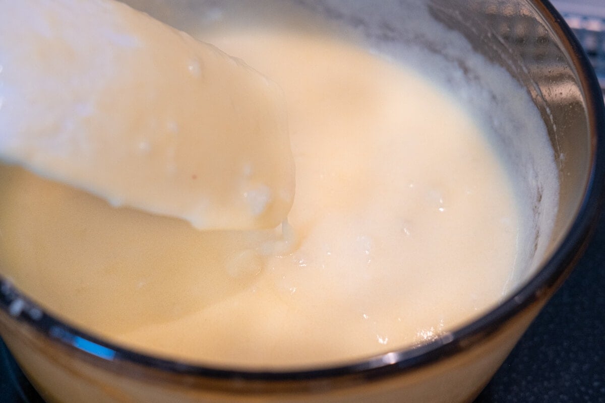 Creamy soup base cooked in a saucepan. 