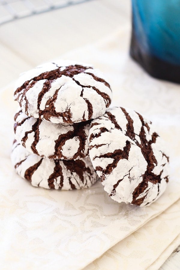 Best chocolate crinkles cookies, dusted with powdered sugar.