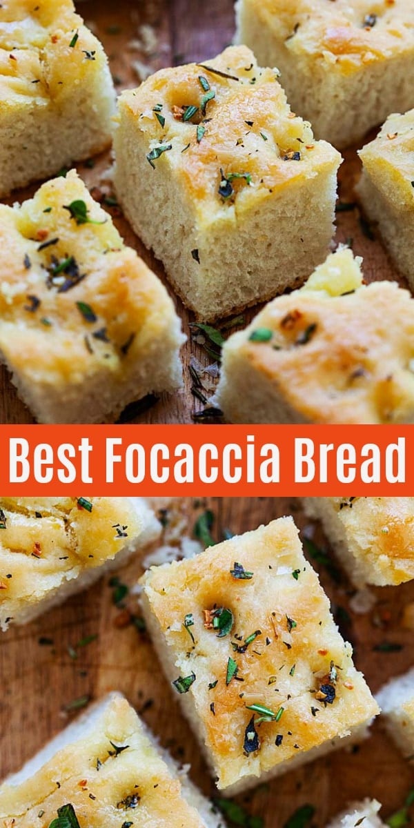 Easy, homemade and the best Focaccia with garlic, rosemary and oregano toppings. This focaccia bread recipe is soft, fluffy and great as an appetizer for Italian dishes.