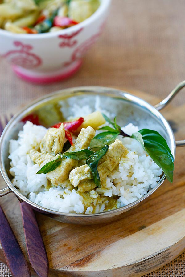 Thai green curry with green curry paste.