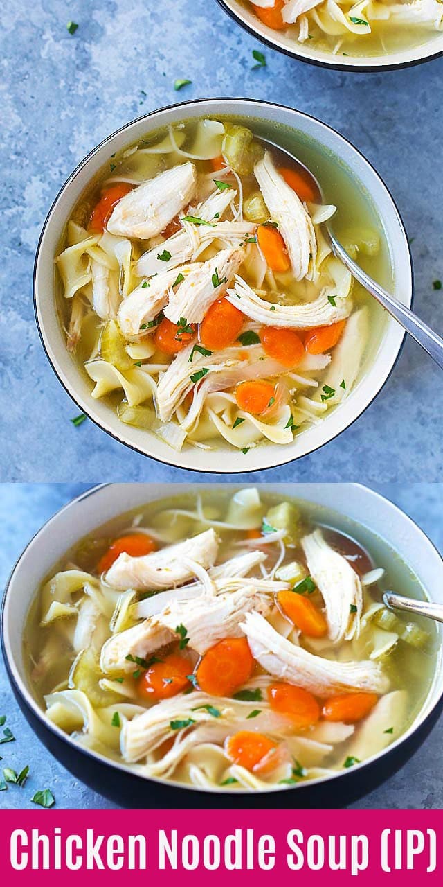 Instant Pot Chicken Noodle Soup - quick and easy chicken noodle soup made in an instant pot. Takes only 45 mins from prep to dinner table. So good!