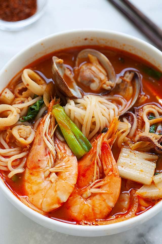 Korea spicy seafood noodle soup