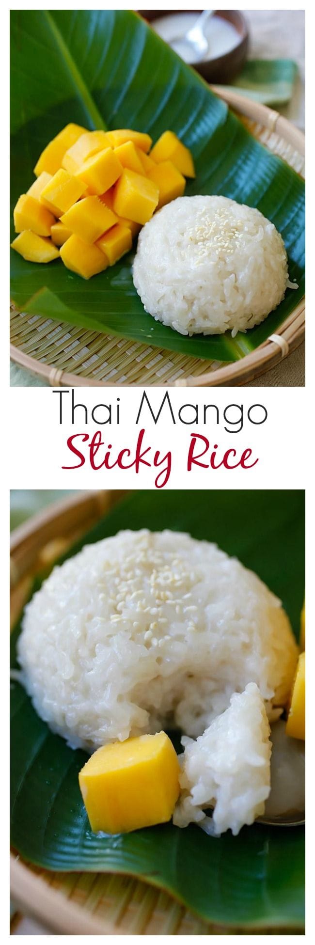 Mango sticky rice – a popular sweet sticky rice with coconut milk and fresh mangoes. Make your favorite Southeast Asian dessert at home | rasamalaysia.com