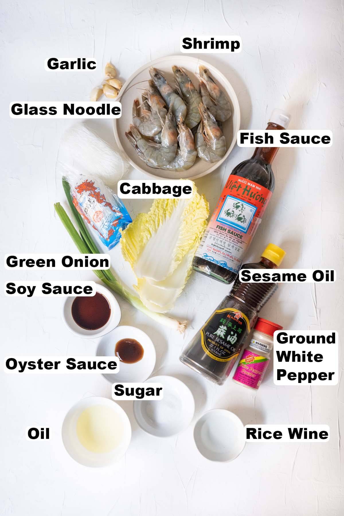 Ingredients for shrimp and glass noodles. recipe.