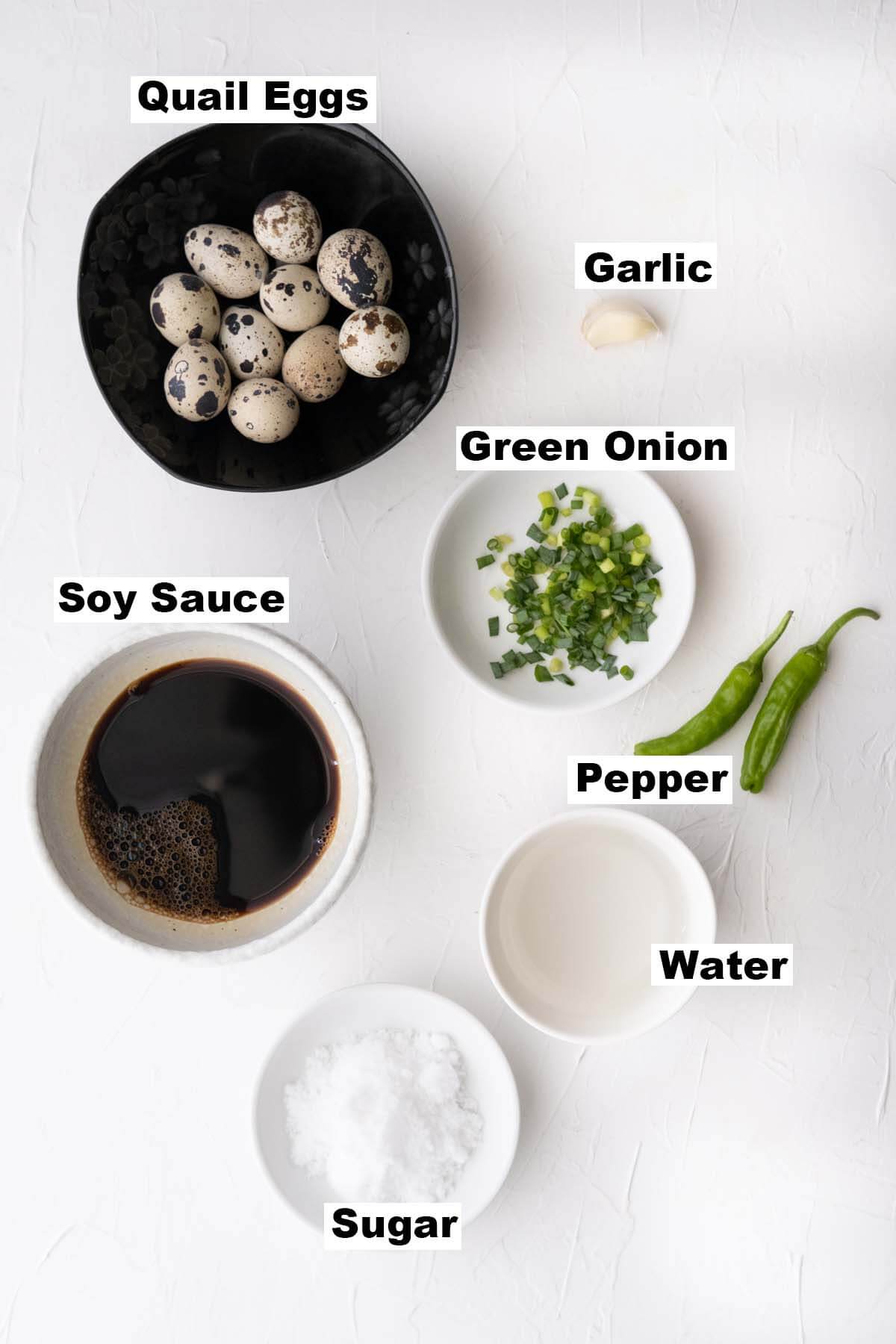 Ingredients of soy sauce quail eggs recipe. 