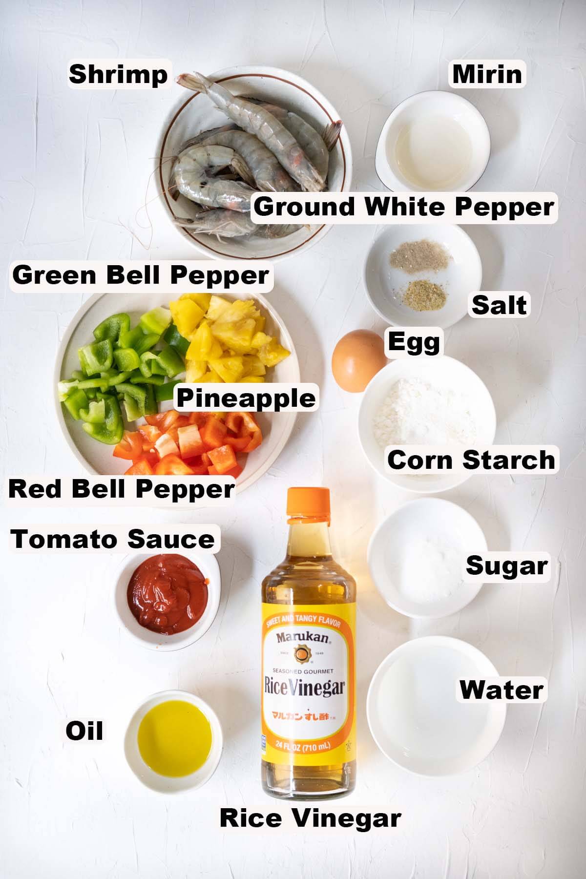 Ingredients for sweet and sour shrimp recipe. 